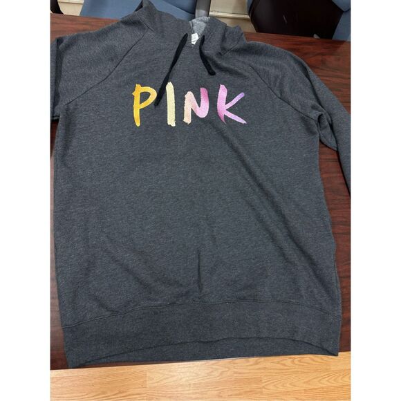 PINK Tops - PINK Victoria’s Secret 3/4 Sleeve Dark Grey Hoodie Dress Size XXL